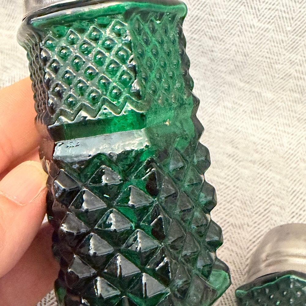 Vintage Green Glass Salt and Pepper Shakers - Picture 4 of 6